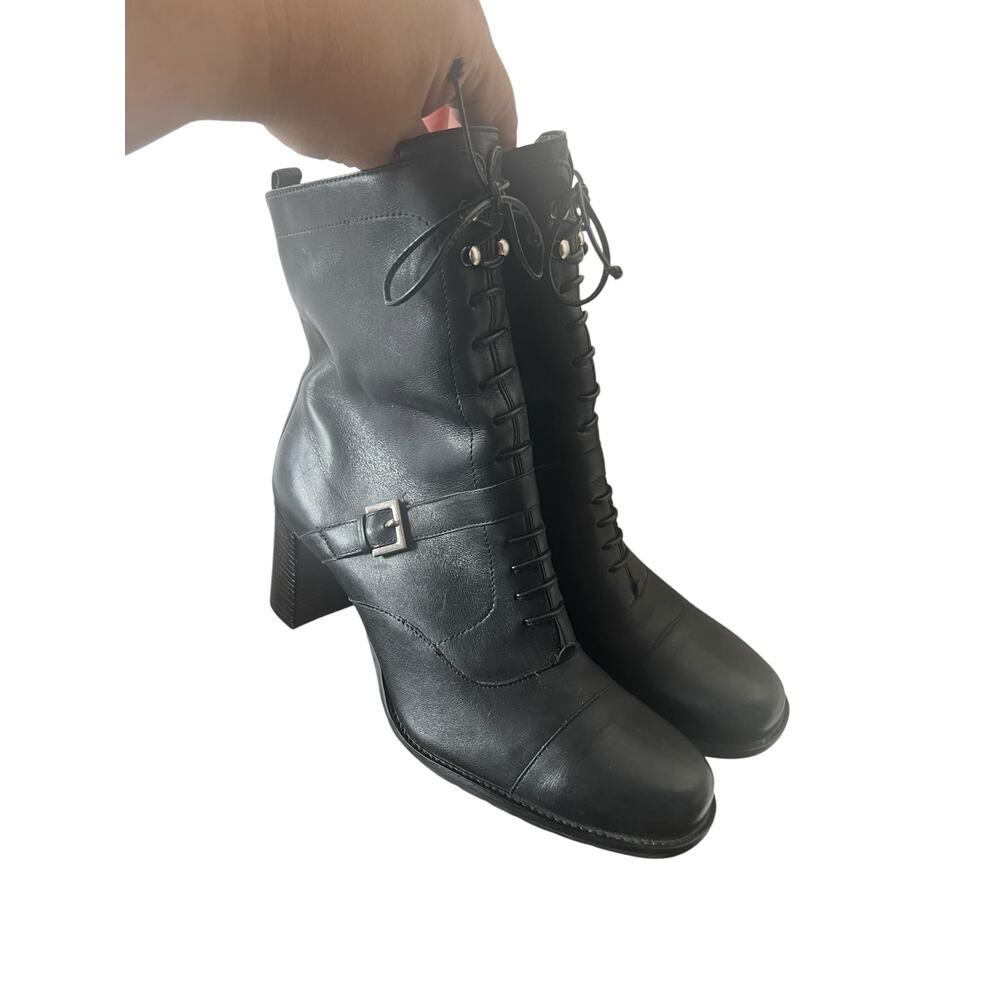 Vintage Naturalizer Black Leather Heeled Granny Ankle Boots Size 9 - Picture 9 of 12